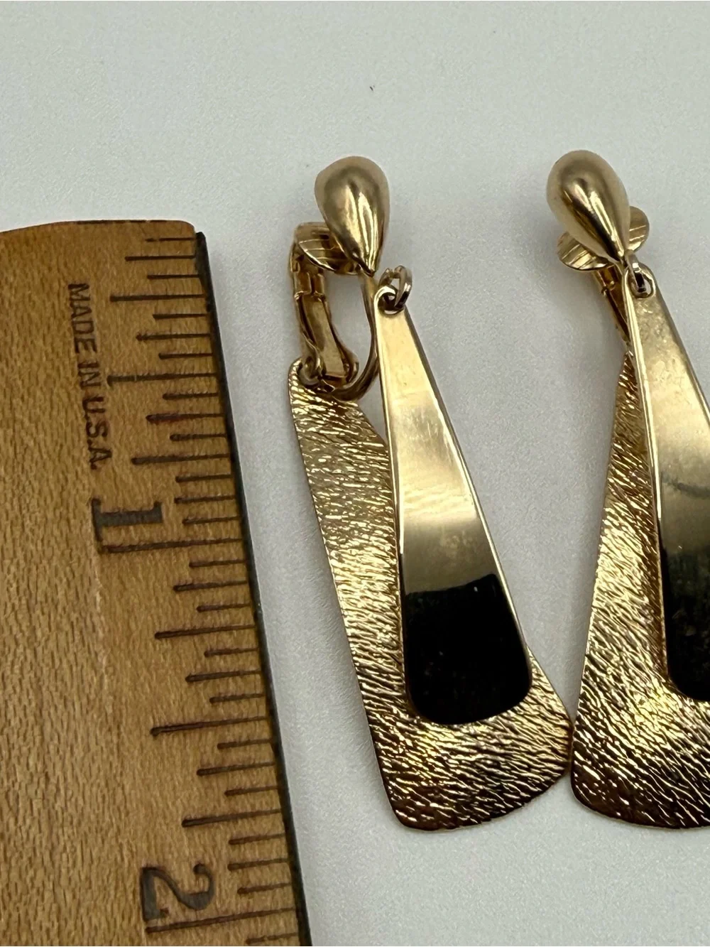 Textured Gold-Tone Double Drop Clip-On Earrings